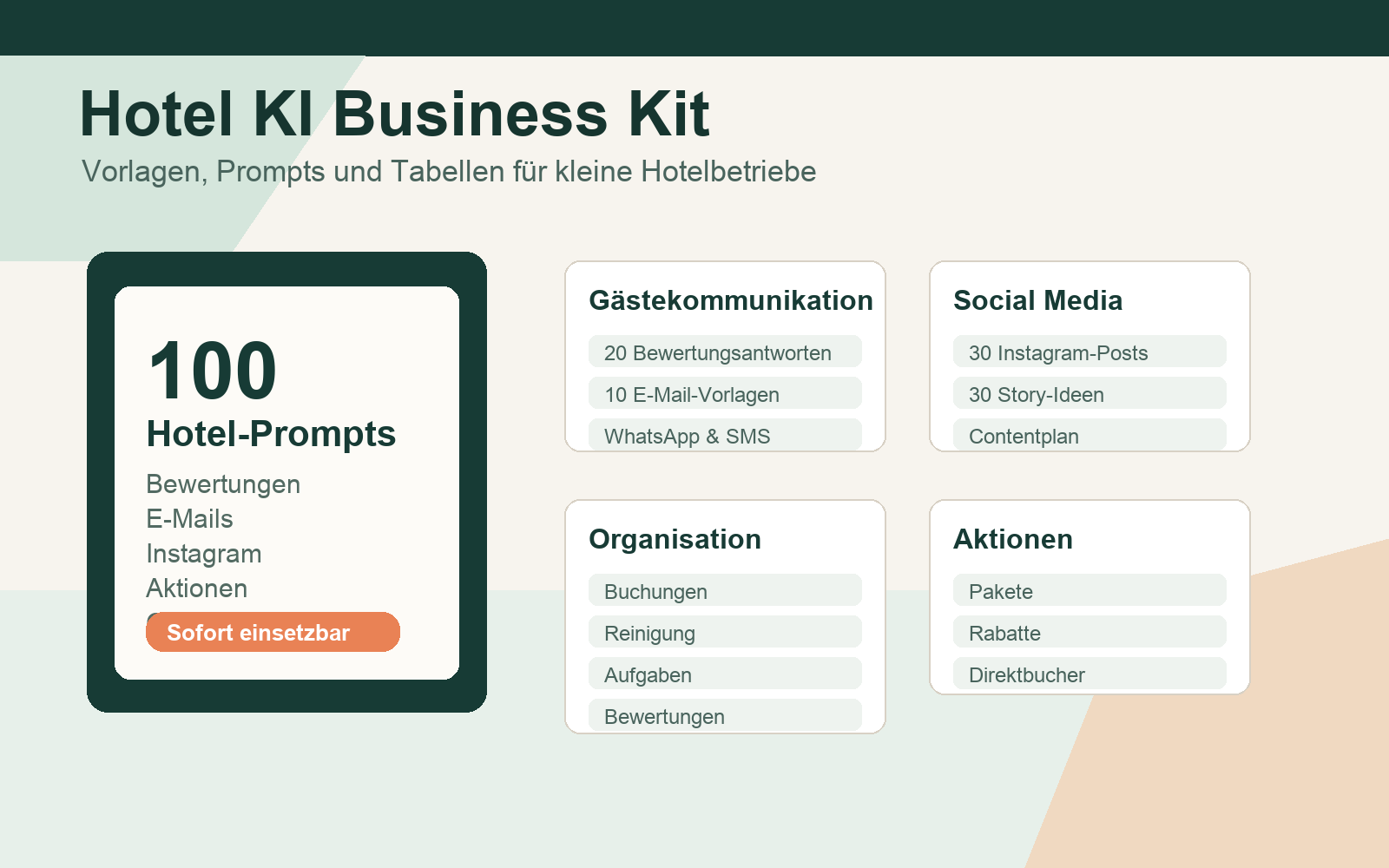 Vorschau der PDF- und Excel-Vorlagen im Hotel KI Business Kit